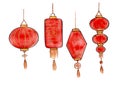 Chinese red lanterns of different shapes isolated on a white background. Royalty Free Stock Photo