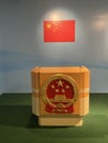 Chinese Representative Official China Press Conference National Flag Country Emblem Table Stand Stage