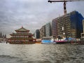 Chinese restaurant Sea Palace at sunset on the waterfront in Amsterdam. Netherlands