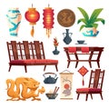 Chinese restaurant stuff, asian decor isolated set