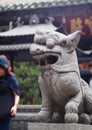 Chinese retro myth lion animal head figure statue crop closeup Royalty Free Stock Photo