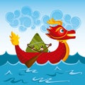 Chinese rice dumplings cartoon character and dragon boat festival