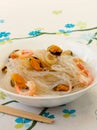 Chinese rice noodles and seafood Royalty Free Stock Photo