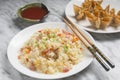 Chinese rice three delicacies and fried wanton Royalty Free Stock Photo