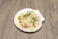 Chinese rice three delights, or Chinese fried rice is an excellent garnish Royalty Free Stock Photo