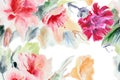 Chinese rose, clove, flower, bouquet, watercolor, pattern Royalty Free Stock Photo