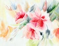 Chinese rose, flower, bouquet, watercolor, pattern