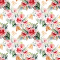 Chinese rose, flower, bouquet, watercolor, pattern seamless