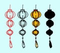 Chinese round-shaped lanterns. a set of isolated elements of a Japanese street lamp, composed of several balls of red and yellow, Royalty Free Stock Photo
