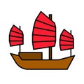 Chinese sailing ship vector, Chinese New year filled icon Royalty Free Stock Photo