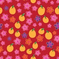 Chinese sakura mandarin orange seamless pattern