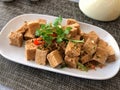 Chinese salt and chilli tofu, traditional dish of Chinese food. serving at restaurant Royalty Free Stock Photo