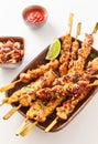 Chinese satay skewers with grilled diced meat