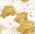 Chinese seamless pattern with gold texture vector. Peony flower and geometric pattern in vintage style. Abstract art  illustration Royalty Free Stock Photo