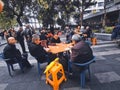 chinese senior citizens playing cards in Wuhan city china