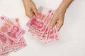 Chinese Senior woman counting money for payment Royalty Free Stock Photo