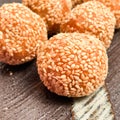 Chinese Sesame Balls On A Dark Glass Plate Royalty Free Stock Photo