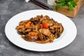 Chinese shiitake mushrooms stewed with meat in a white plate Royalty Free Stock Photo