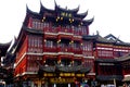 Chinese Shopping Mall, a huge ancient Chinese attic, made of a lot of red wood, inlaid with gold carvings, inside the sale of all