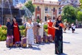 Chinese singin on the streets of Tianjin city, China