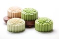 Chinese skin mooncakes for mid autumn festival with fruit, taro and matcha paste