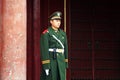 Chinese soldier guards inside the Forbidden City in Beijing Chin