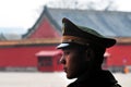 Chinese soldier guards inside the Forbidden City in Beijing Chin