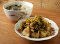 Chinese sour pickles fried meat and soup