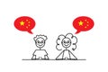 chinese speakers, cartoon boy and girl with speech bubbles in China flag colors, learning chinese language vector Royalty Free Stock Photo