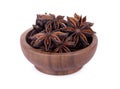 Chinese star anise seed in Chinese star anise seed in wooden bow Royalty Free Stock Photo