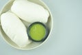 Chinese steamed bread mantou served with pandan custard is a common dipping sauce in Thai style Royalty Free Stock Photo