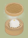 Chinese steamed bun in a basket illustration