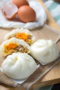 Chinese steamed buns on wood container , selective focus Royalty Free Stock Photo