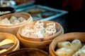 Chinese steamed dumpling in bamboo basket Royalty Free Stock Photo