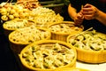 Chinese Steamed Dumplings in Bamboo Steamers Royalty Free Stock Photo