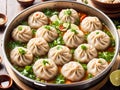 Chinese steamed dumplings in bowl