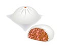 Chinese Steamed Pork Bun on White Background