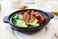 Chinese Steamed Pork Sausages with Rice in Claypot Royalty Free Stock Photo