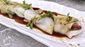 Chinese Steamed Rice Noodle Rolls With barbecue pock - Asian food style