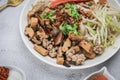 Chinese Steamed Rice Noodles with pork ,sausage,imitation Crab Stick,Ã Â¸Â´boil bean sprouts,mushroom and tofu in sweet soy sauce