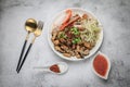 Chinese Steamed Rice Noodles with pork ,sausage,imitation Crab Stick,Ã Â¸Â´boil bean sprouts,mushroom and tofu in sweet soy sauce