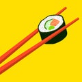 Chinese sticks and Japanese rolls. vector illustration on yellow background