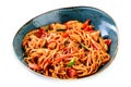 chinese stir-fried noodles with chicken Royalty Free Stock Photo