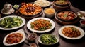 Chinese stir-fried vegetables and meats, a communal feast.AI Generated