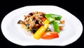 Chinese stir fry chicken and mushroom isolated on black background , chinese cuisine Royalty Free Stock Photo