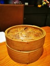 That Chinese stream flour in bamboo Bowl in Chinese restaurant Royalty Free Stock Photo