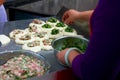 Chinese street food, baozi with onions and meat