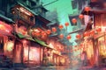 Chinese street in the old town of Suzhou, China, Illustration