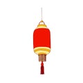 Chinese street paper lantern hanging. Festive Asian light for China religious and traditional holiday. Oriental fortune