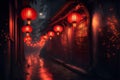 Chinese street with red lanterns in the ancient city of Chengdu, China Royalty Free Stock Photo